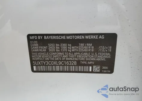 2020 BMW X3 Sdrive30I из США, поврежденный, VIN 5UXTY3C0XL9C16328